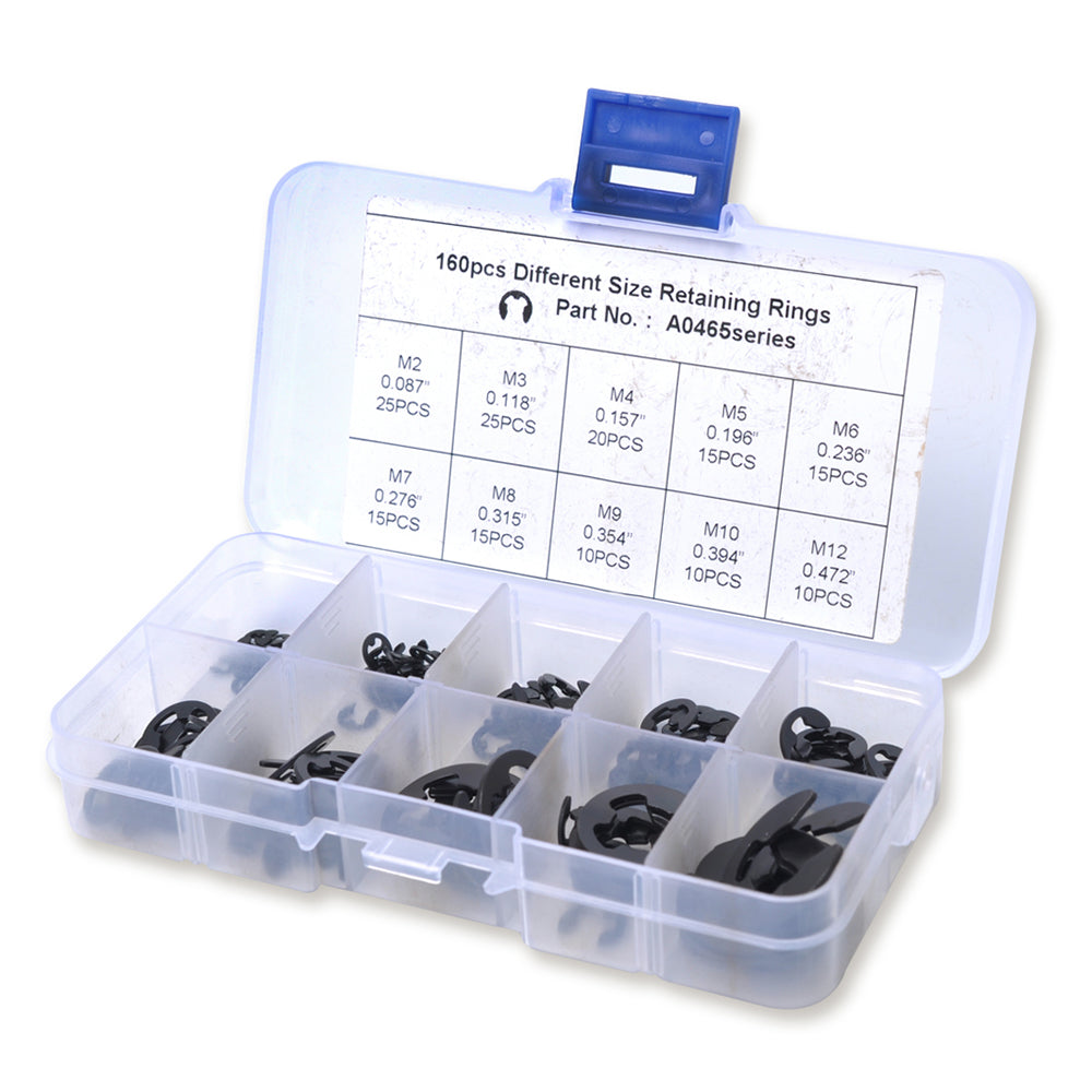 160Pcs 2mm-25mm Retaining Rings Car Truck Assorted E-Clip Snap Rings Kit 160Pcs 2mm-25mm Retaining Rings Car Truck Assorted E-Clip Snap Rings Kit